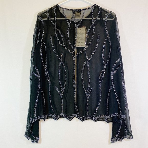 JMD Sheer Beaded Cardigan Evening Cocktail Wedding Holiday - Picture 7 of 9